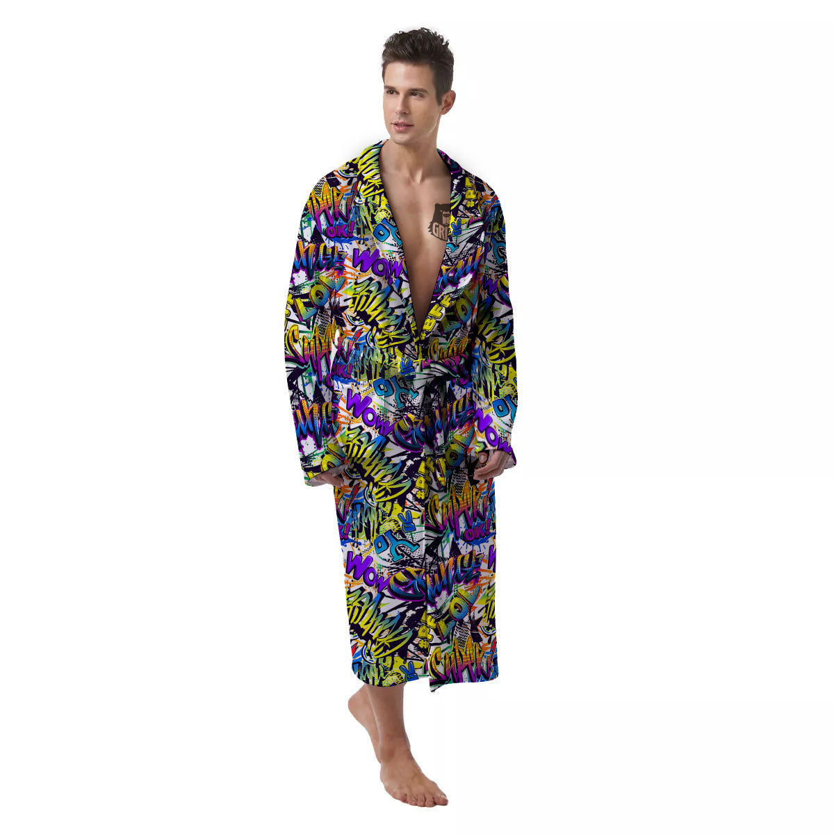 Graffiti Colorful Print Pattern Men's Robe-grizzshop
