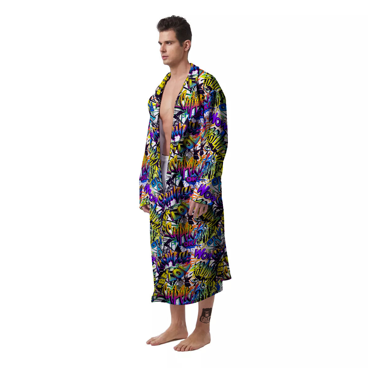 Graffiti Colorful Print Pattern Men's Robe-grizzshop