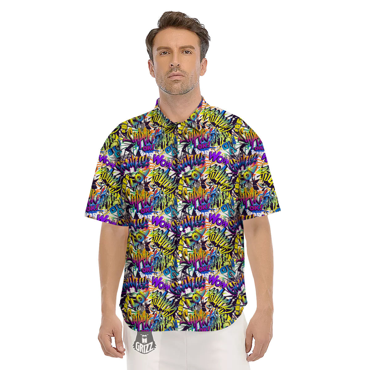 Graffiti Colorful Print Pattern Men's Short Sleeve Shirts-grizzshop