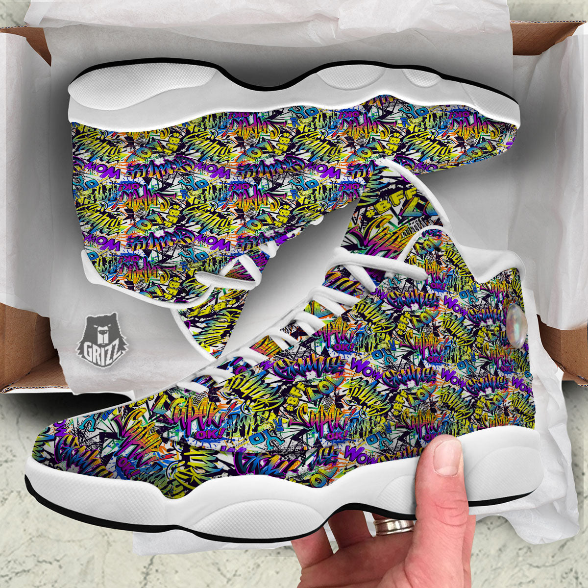 Graffiti Colorful Print Pattern White Basketball Shoes-grizzshop