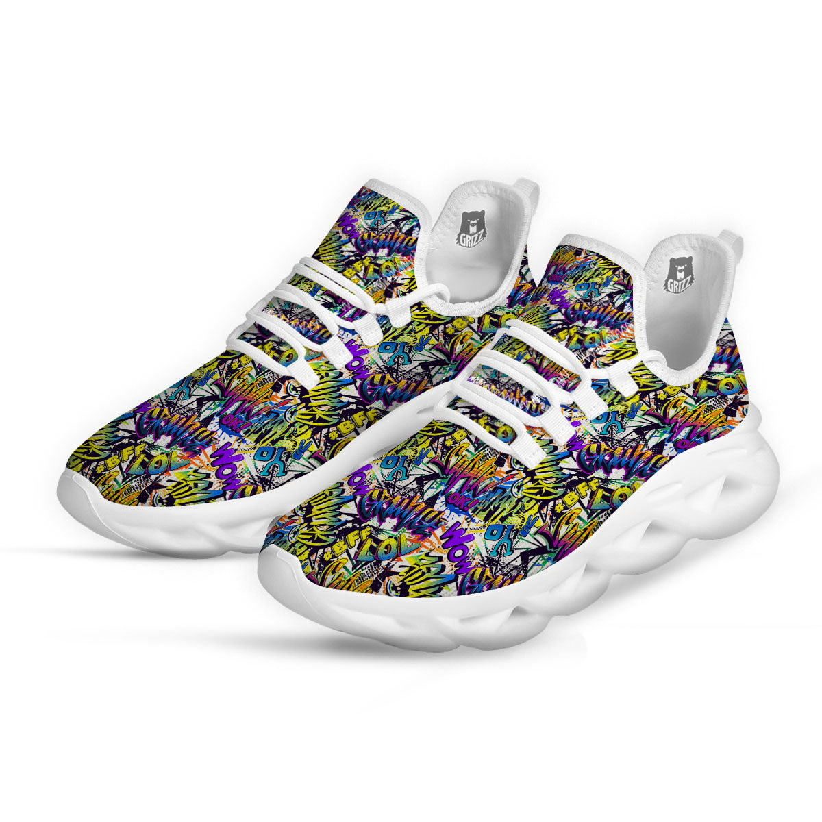 Graffiti Colorful Print Pattern White Running Shoes-grizzshop
