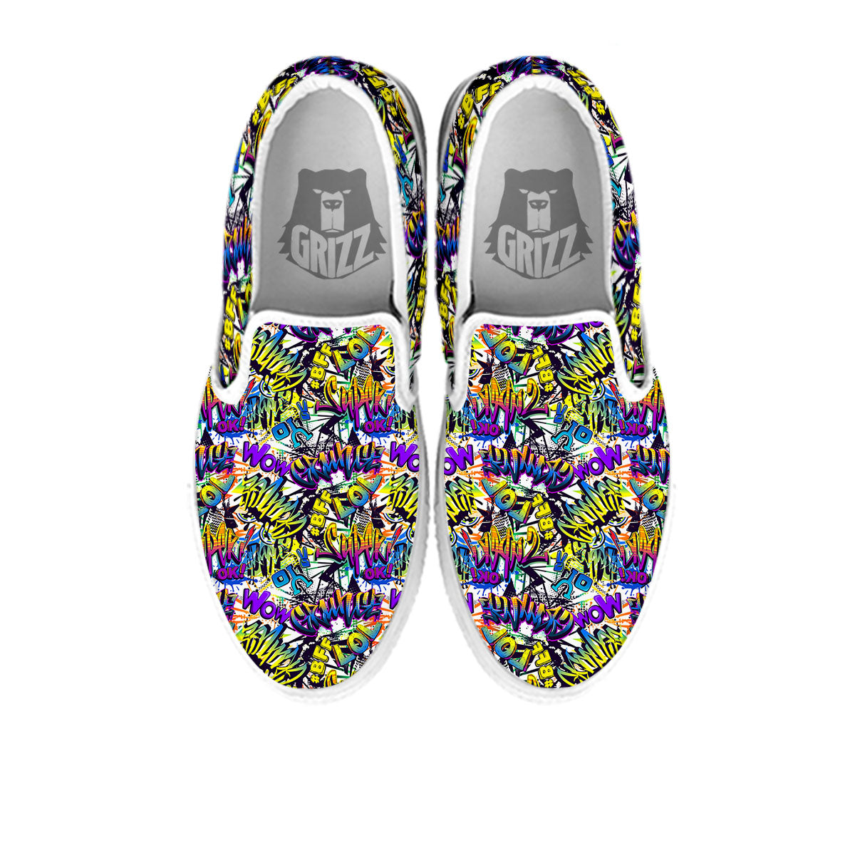 Graffiti Colorful Print Pattern White Slip On Shoes-grizzshop