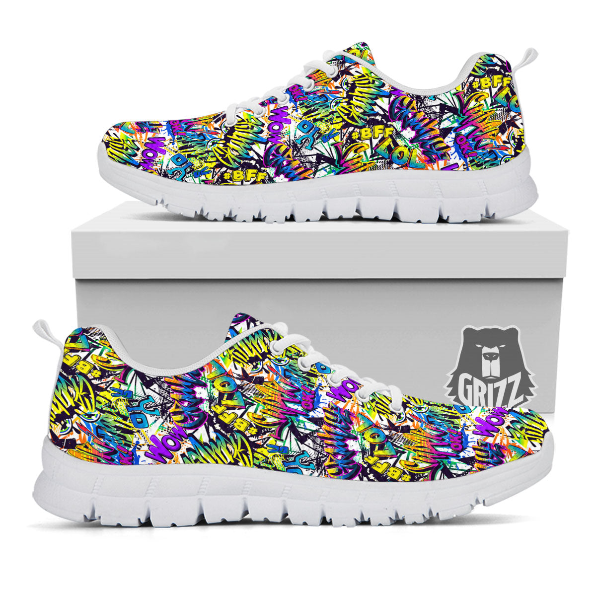 Graffiti Colorful Print Pattern White Sneaker-grizzshop