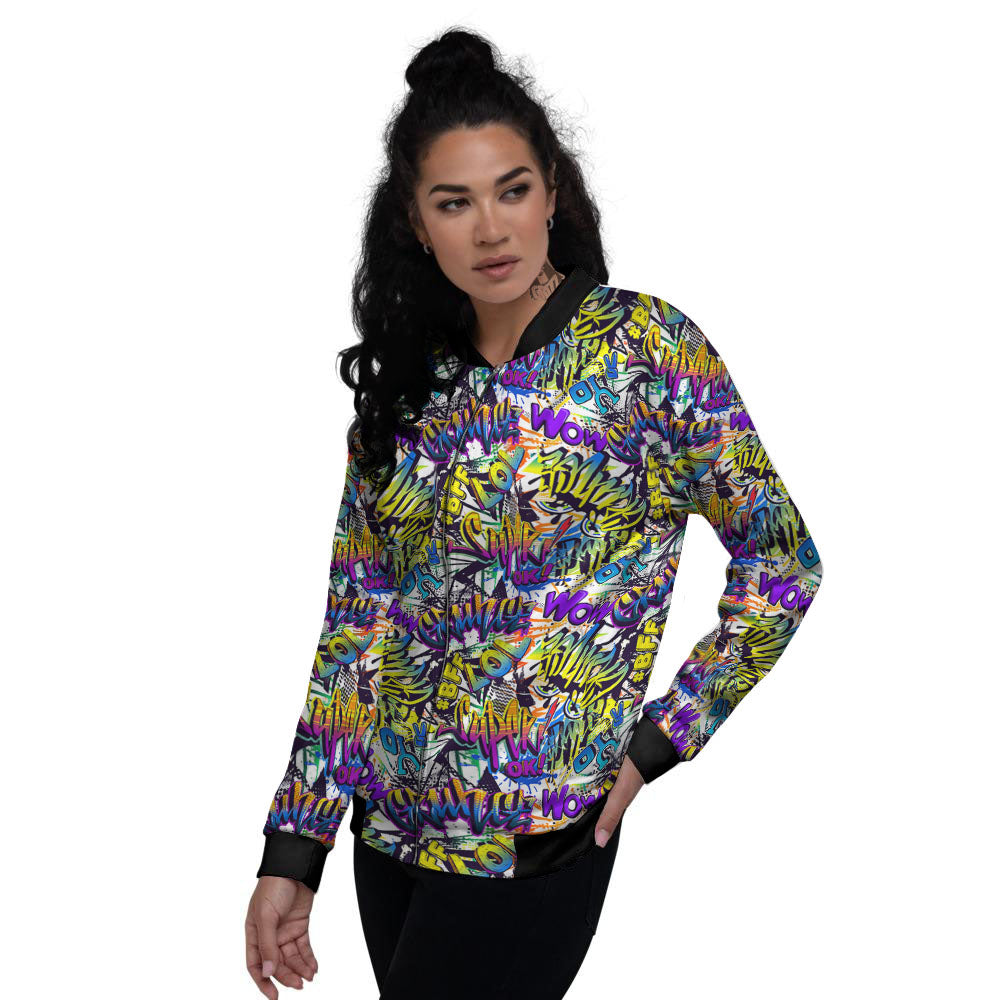 Graffiti Colorful Print Pattern Women's Bomber Jacket-grizzshop