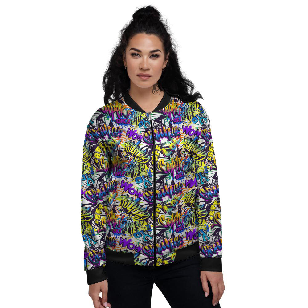 Graffiti Colorful Print Pattern Women's Bomber Jacket-grizzshop