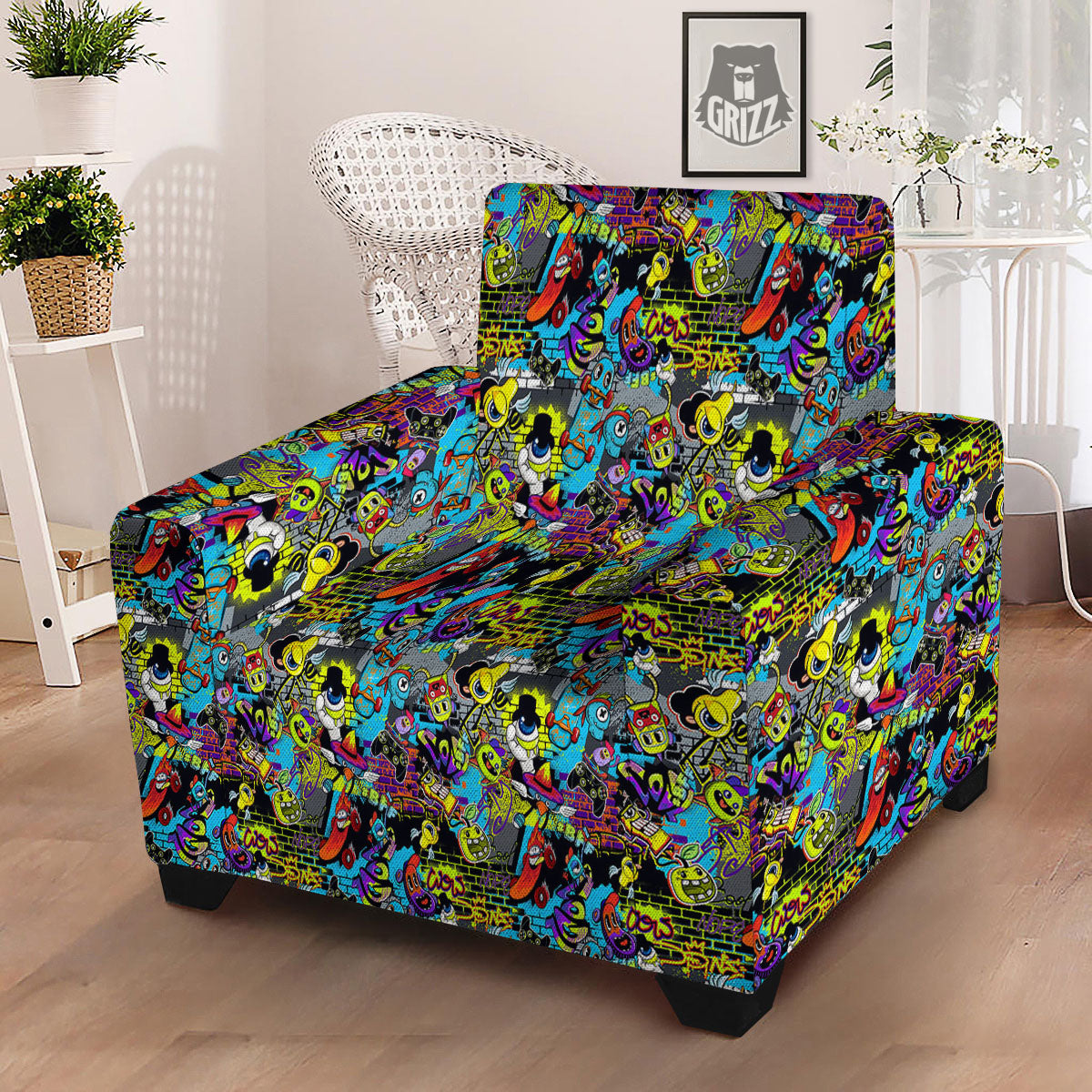 Graffiti Funky Print Pattern Armchair Slipcover-grizzshop