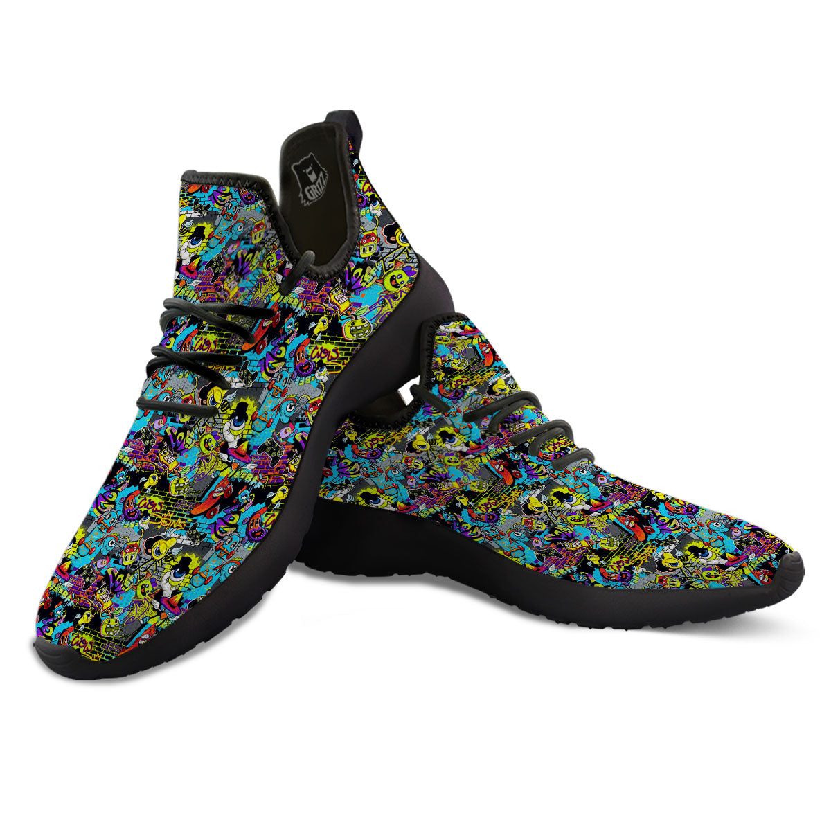 Graffiti Funky Print Pattern Black Athletic Shoes-grizzshop