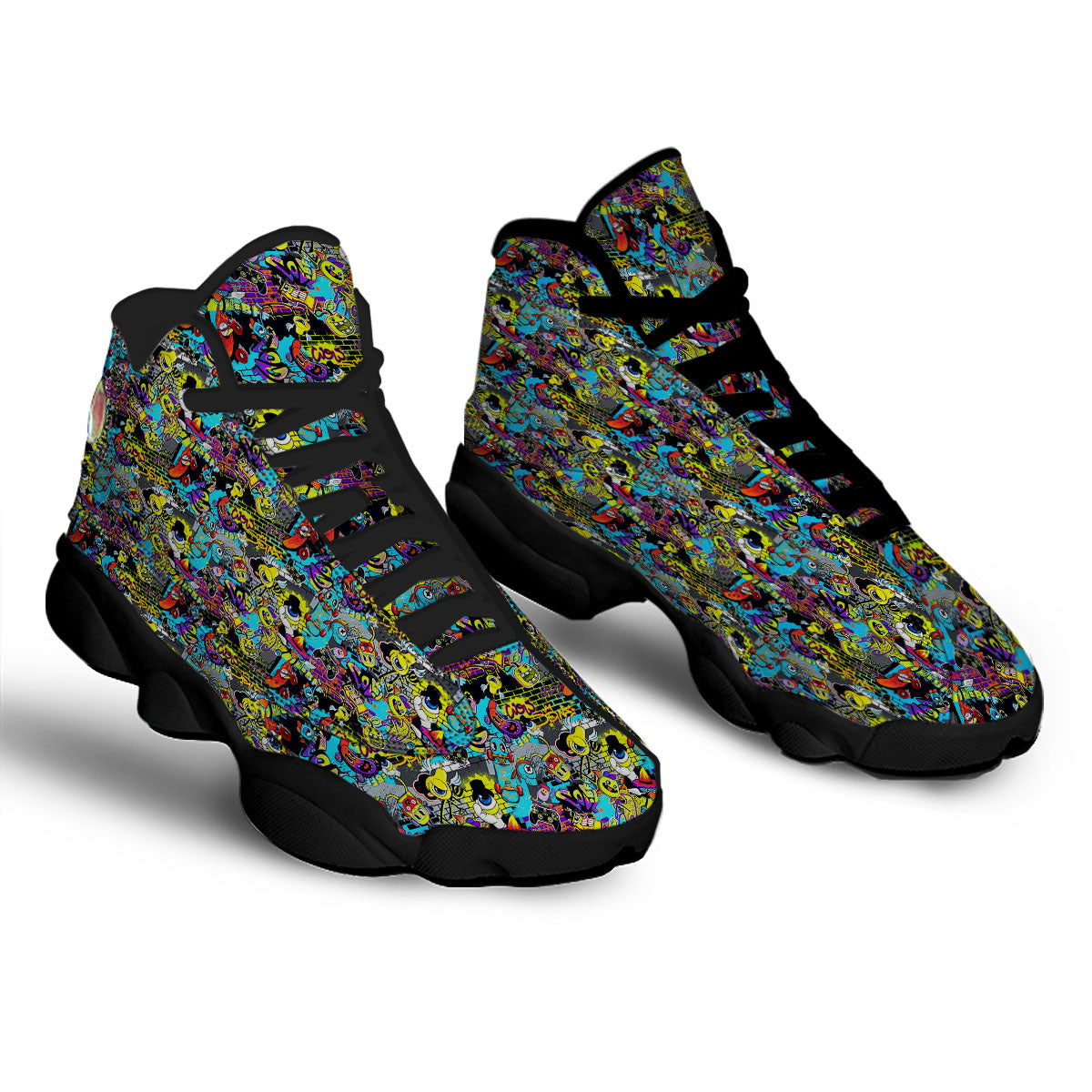 Graffiti Funky Print Pattern Black Basketball Shoes-grizzshop