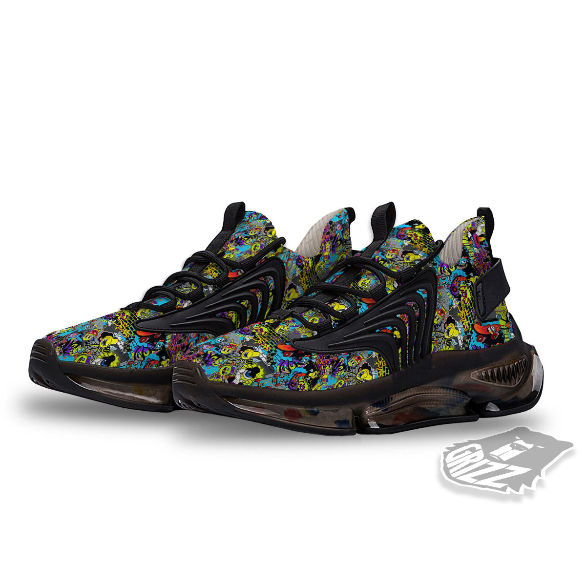 Graffiti Funky Print Pattern Black Gym Shoes-grizzshop