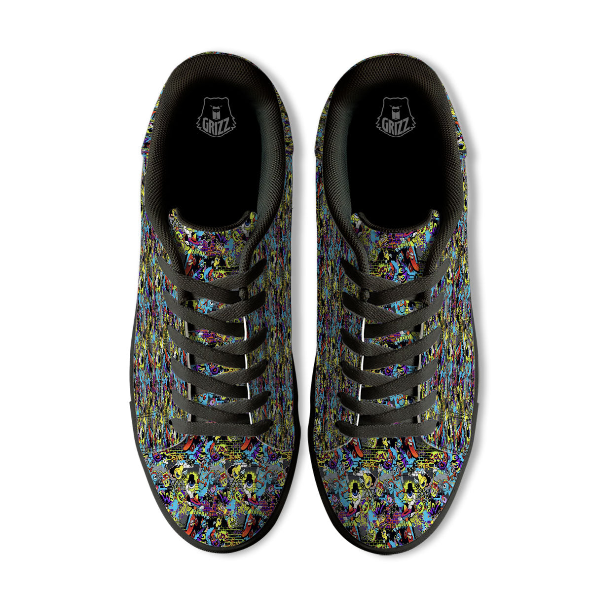 Graffiti Funky Print Pattern Black Low Top Sneakers-grizzshop