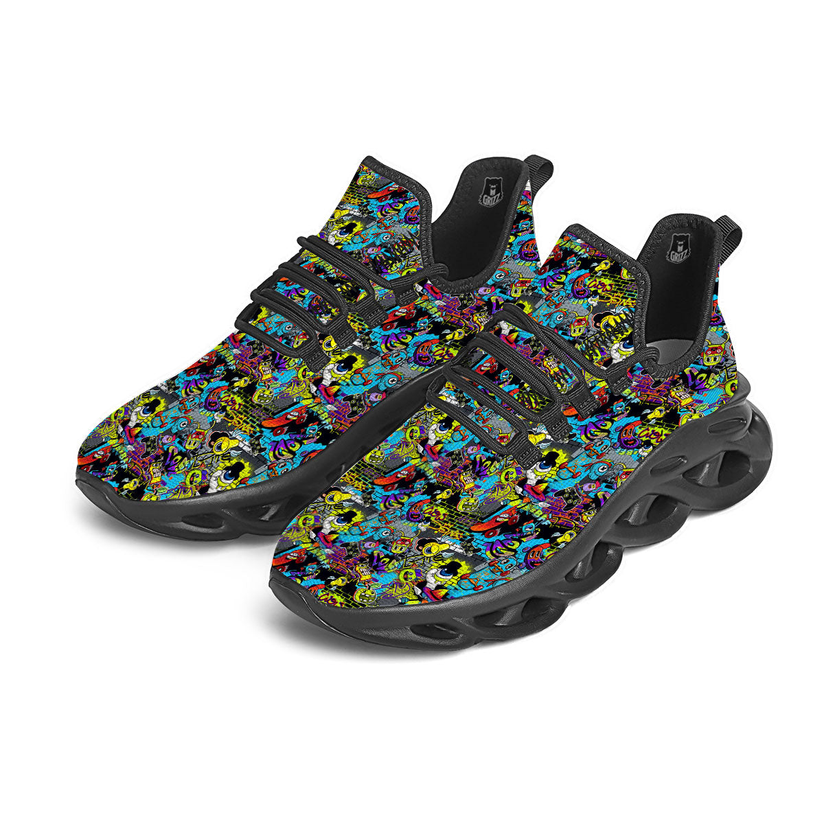 Graffiti Funky Print Pattern Black Running Shoes-grizzshop