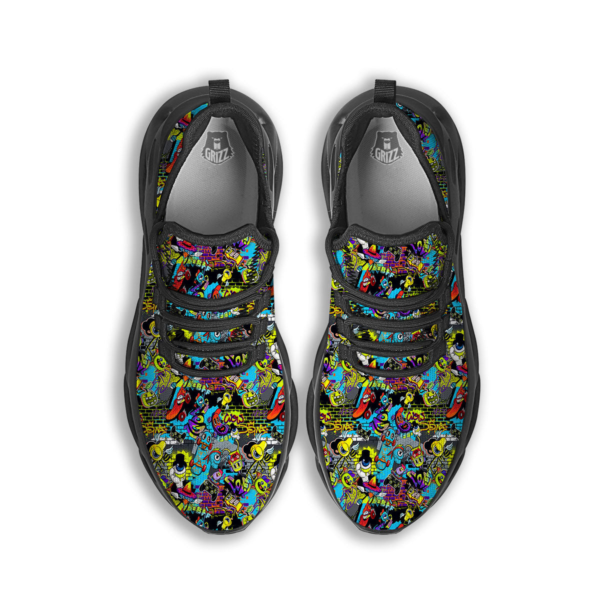 Graffiti Funky Print Pattern Black Running Shoes-grizzshop