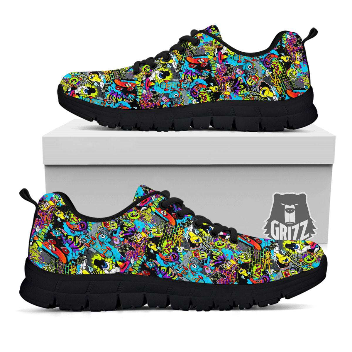 Graffiti Funky Print Pattern Black Sneaker-grizzshop