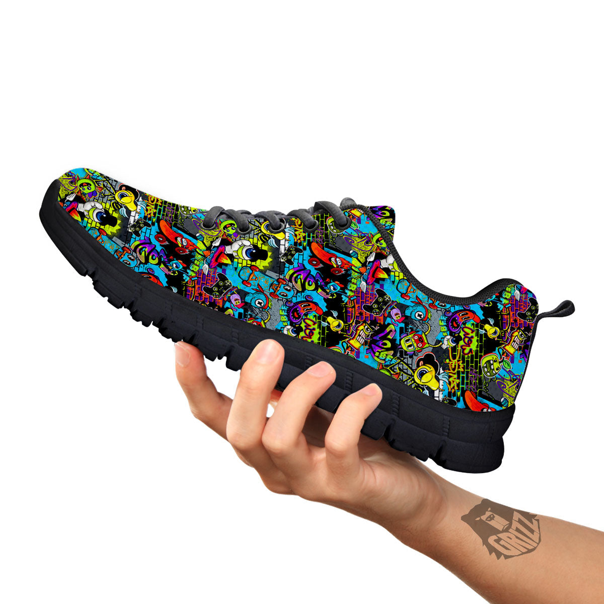 Graffiti Funky Print Pattern Black Sneaker-grizzshop