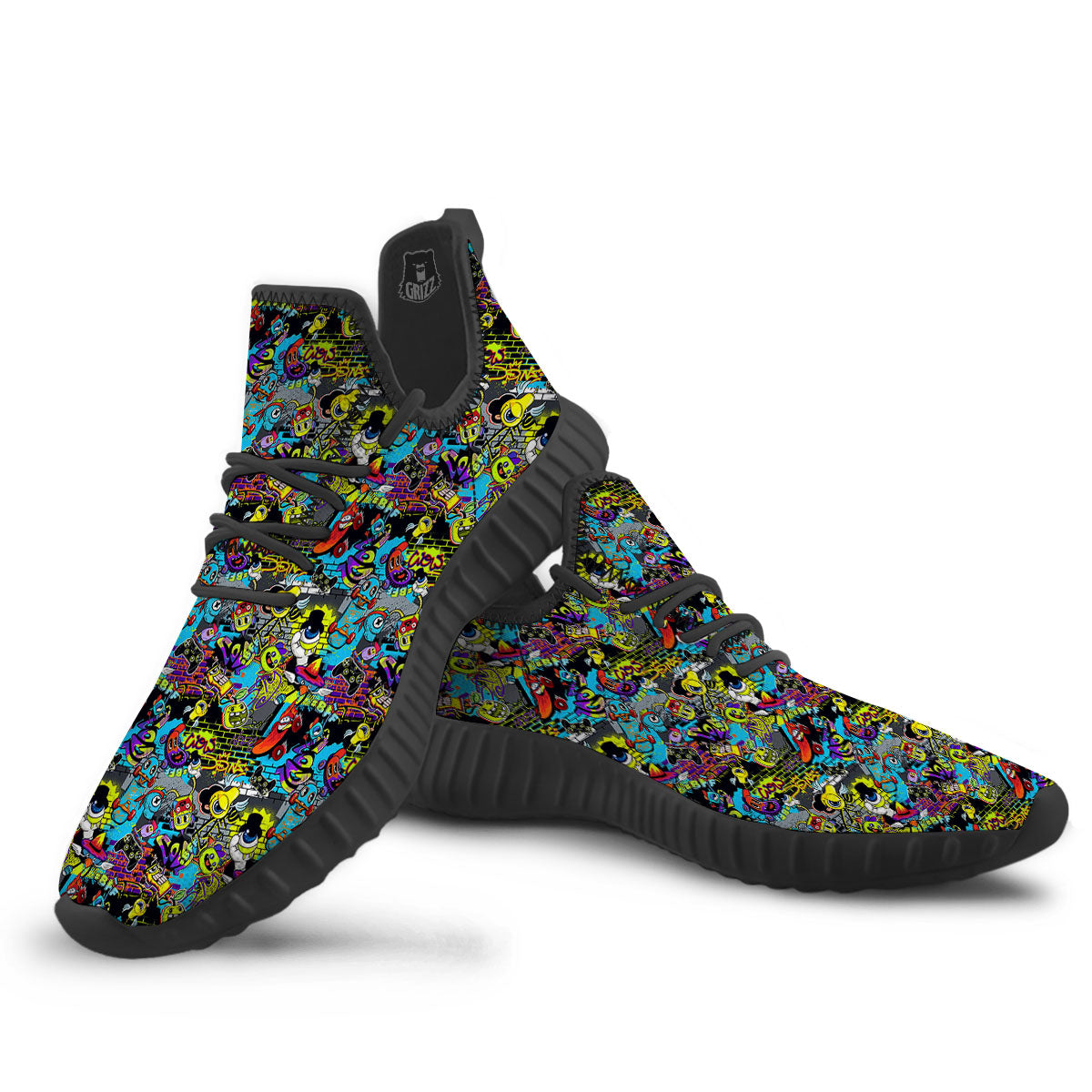 Graffiti Funky Print Pattern Black Walking Shoes-grizzshop