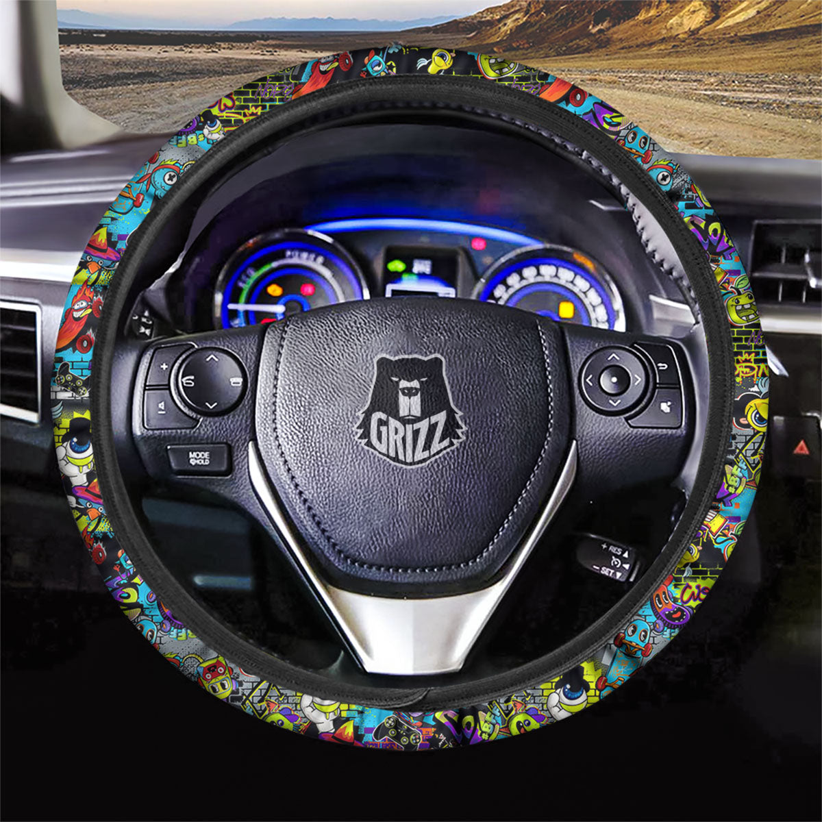 Graffiti Funky Print Pattern Car Steering Wheel Cover-grizzshop