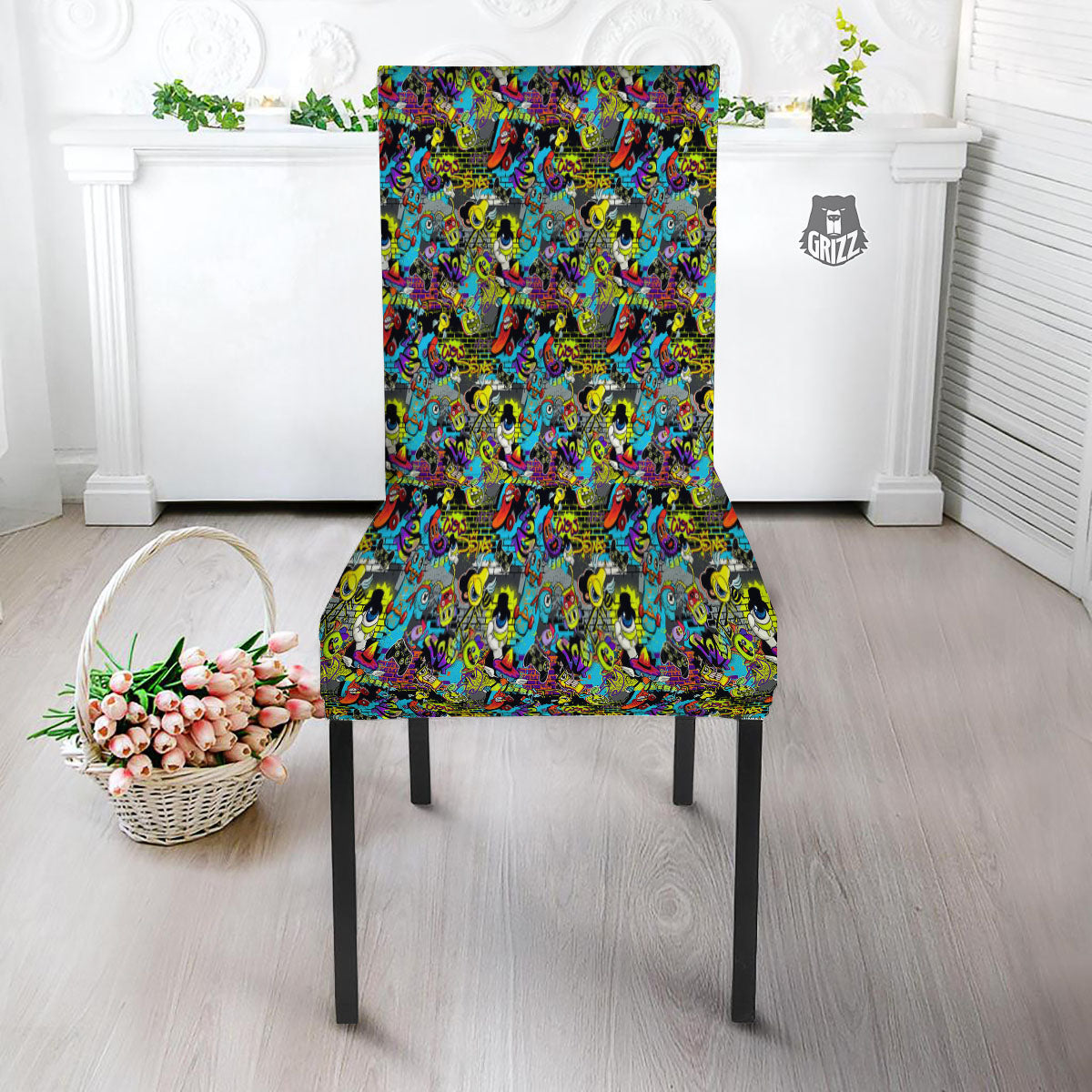 Graffiti Funky Print Pattern Dining Chair Slipcover-grizzshop