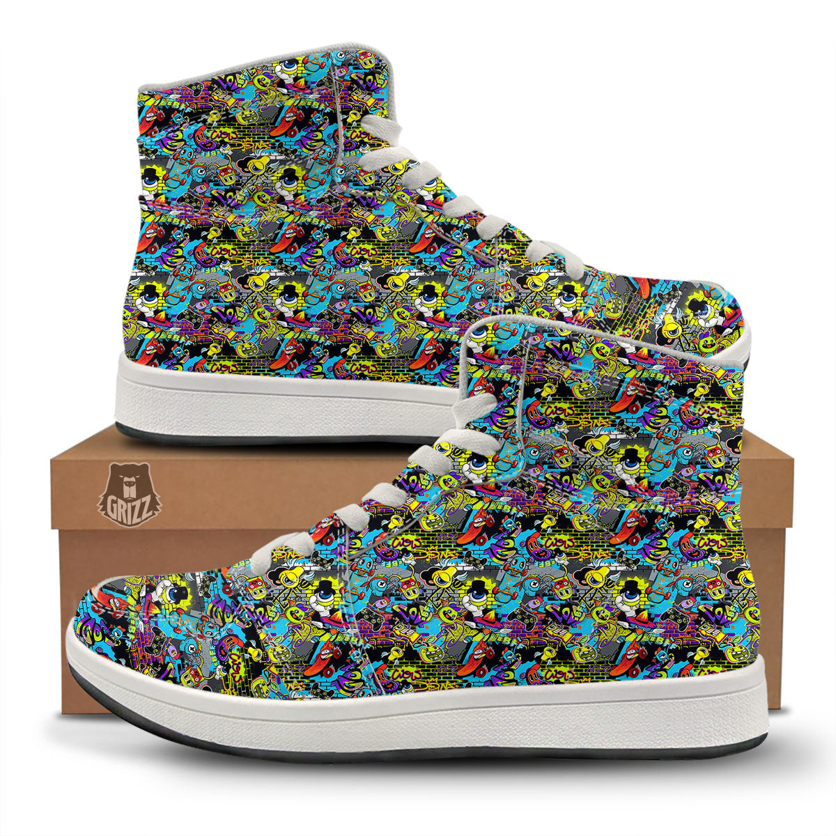 Graffiti Funky Print Pattern High Top Sneakers-grizzshop