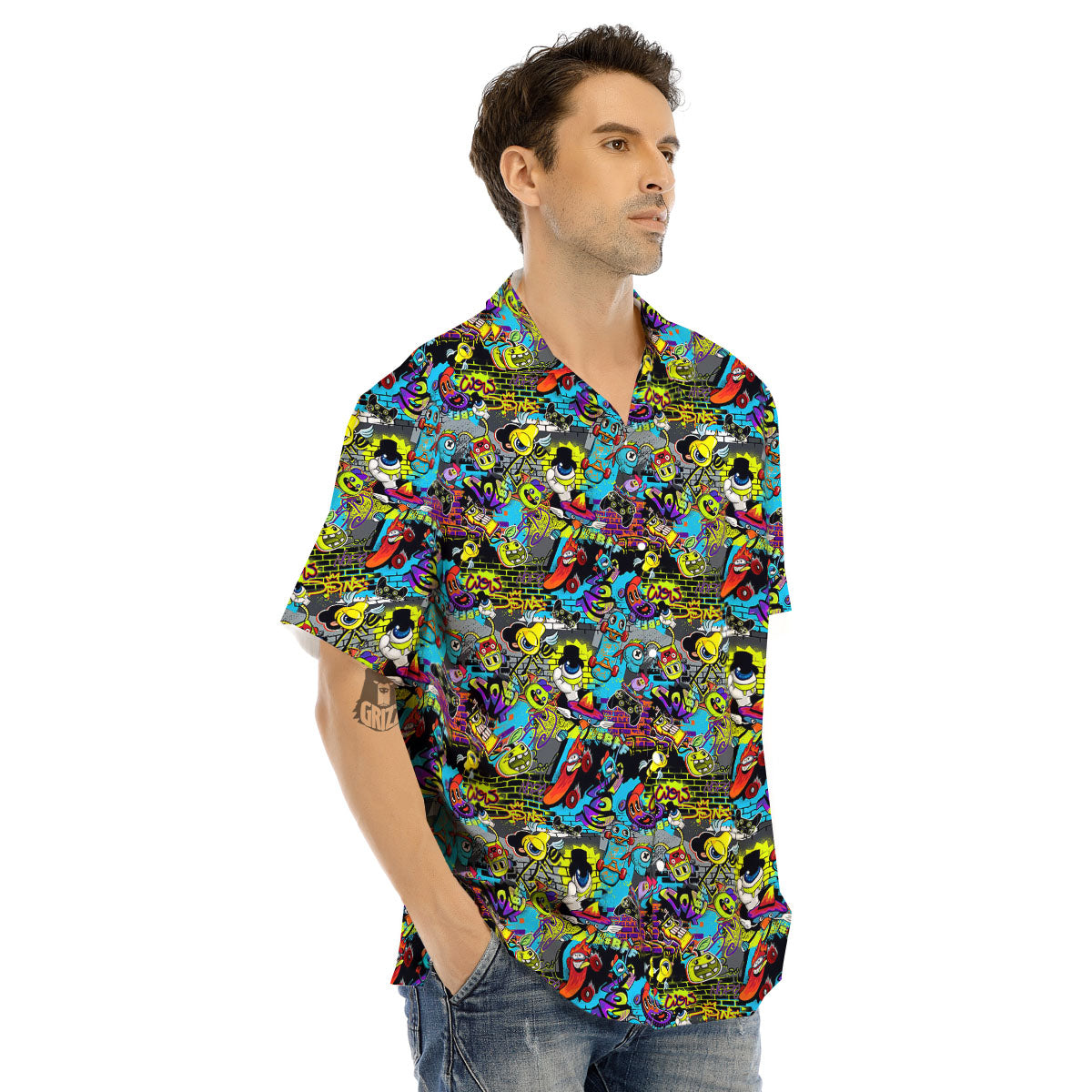 Graffiti Funky Print Pattern Men's Hawaiian Shirt-grizzshop