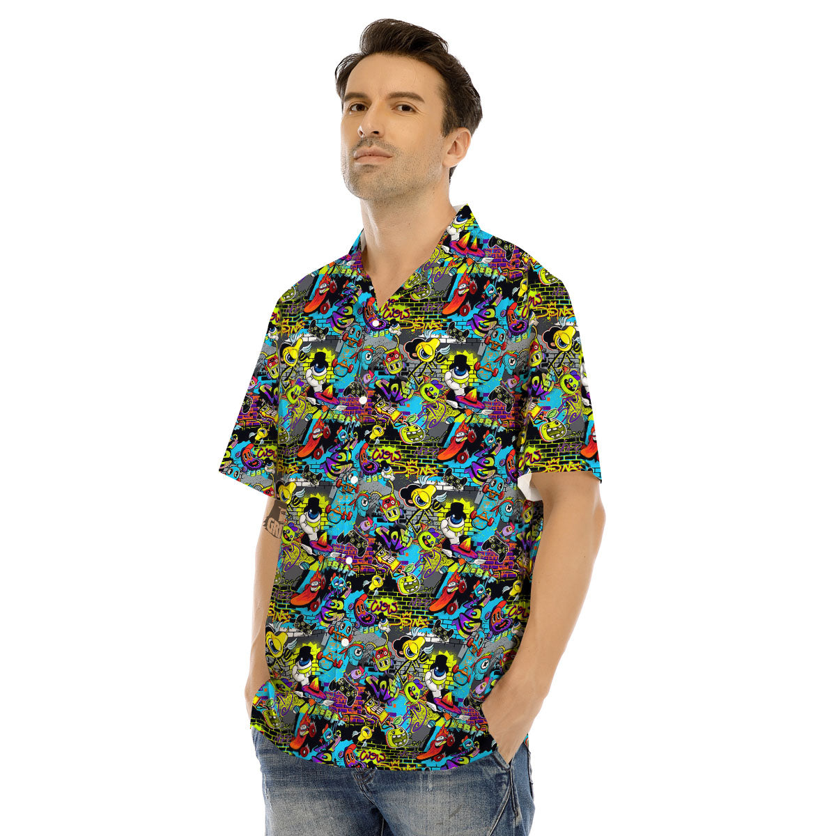 Graffiti Funky Print Pattern Men's Hawaiian Shirt-grizzshop