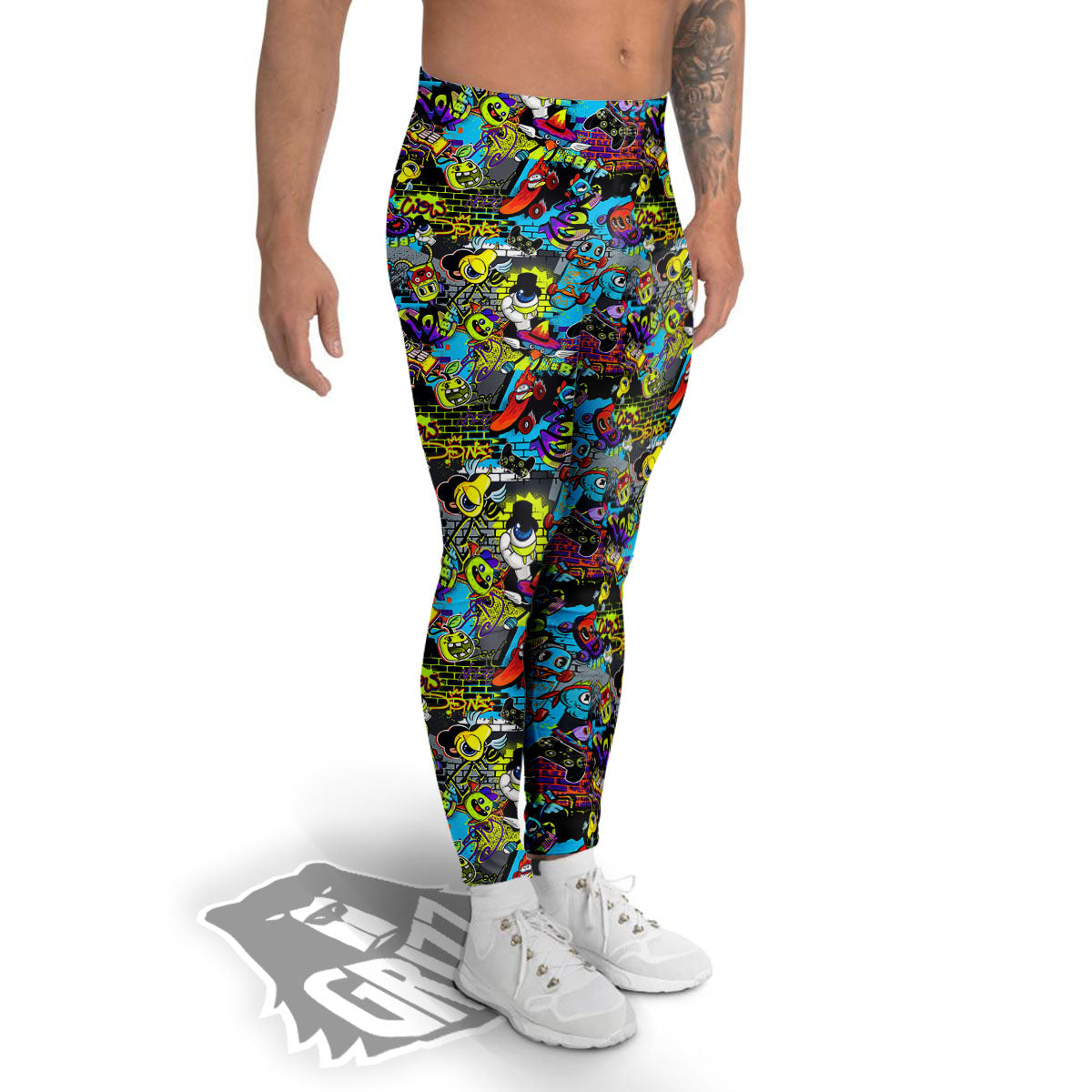 Graffiti Funky Print Pattern Men's Leggings-grizzshop