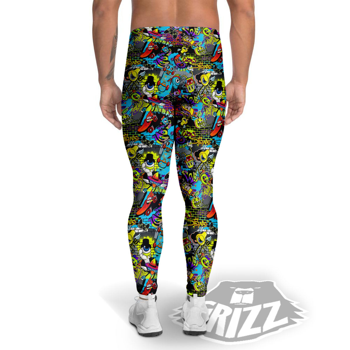 Graffiti Funky Print Pattern Men's Leggings-grizzshop