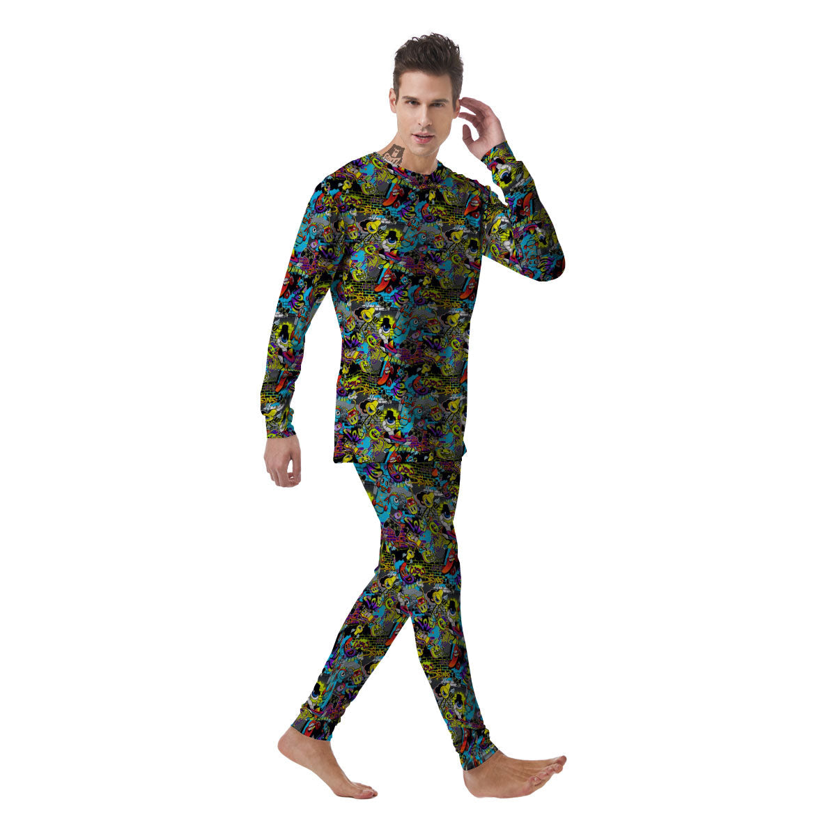 Graffiti Funky Print Pattern Men's Pajamas-grizzshop