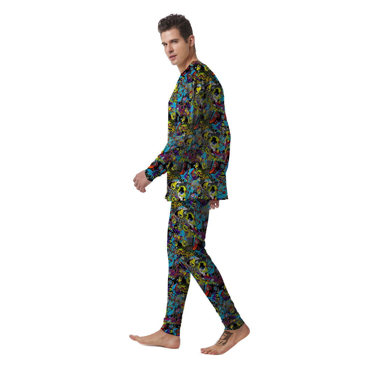 Graffiti Funky Print Pattern Men's Pajamas-grizzshop