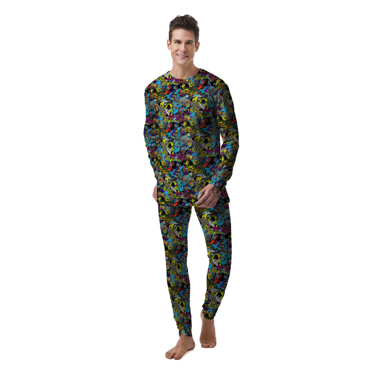 Graffiti Funky Print Pattern Men's Pajamas-grizzshop