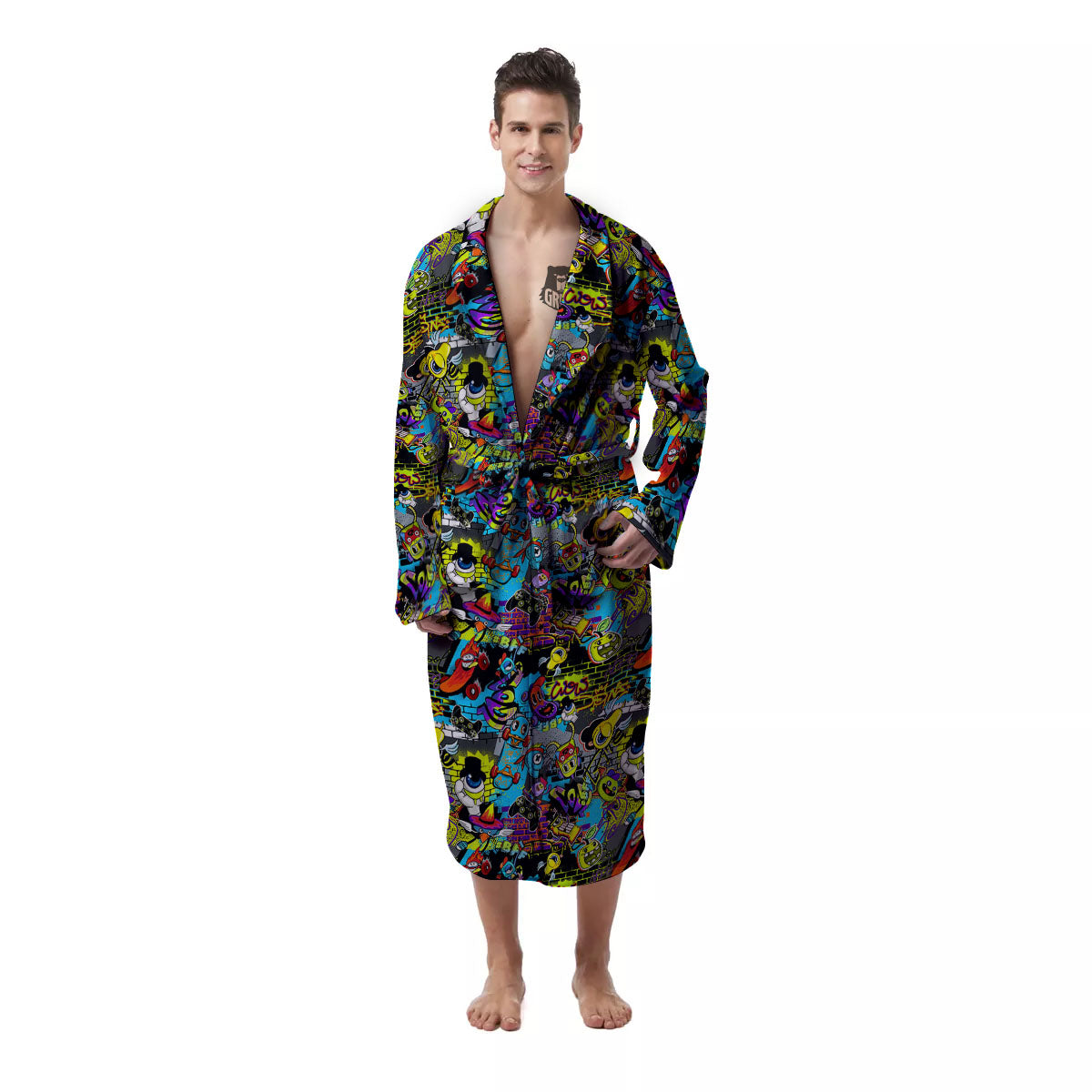 Graffiti Funky Print Pattern Men's Robe-grizzshop