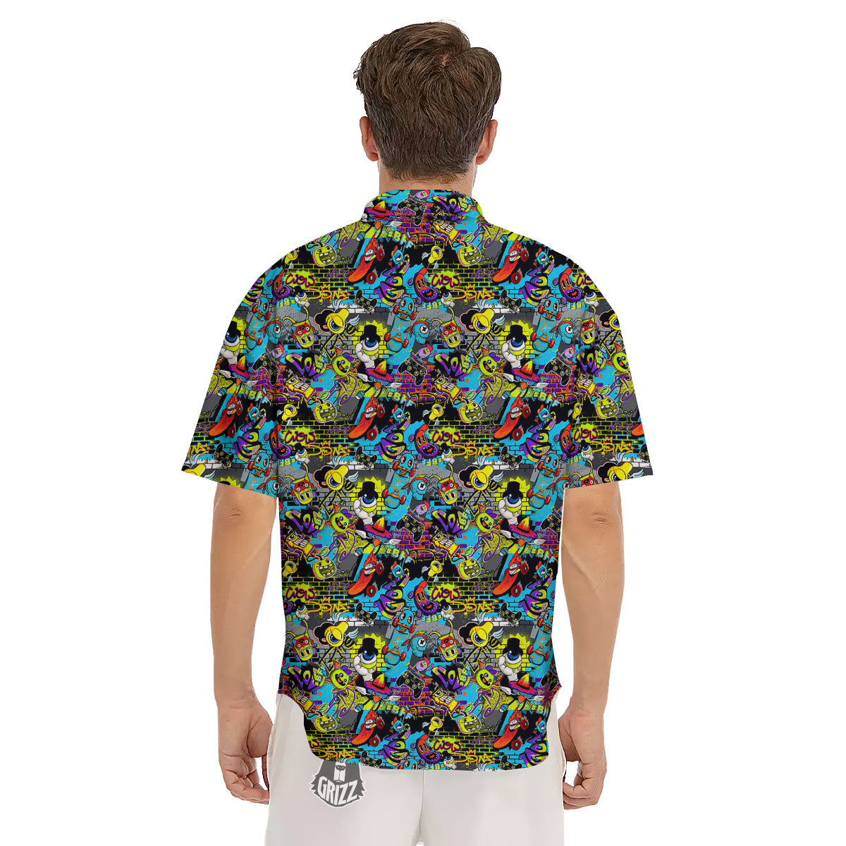 Graffiti Funky Print Pattern Men's Short Sleeve Shirts-grizzshop