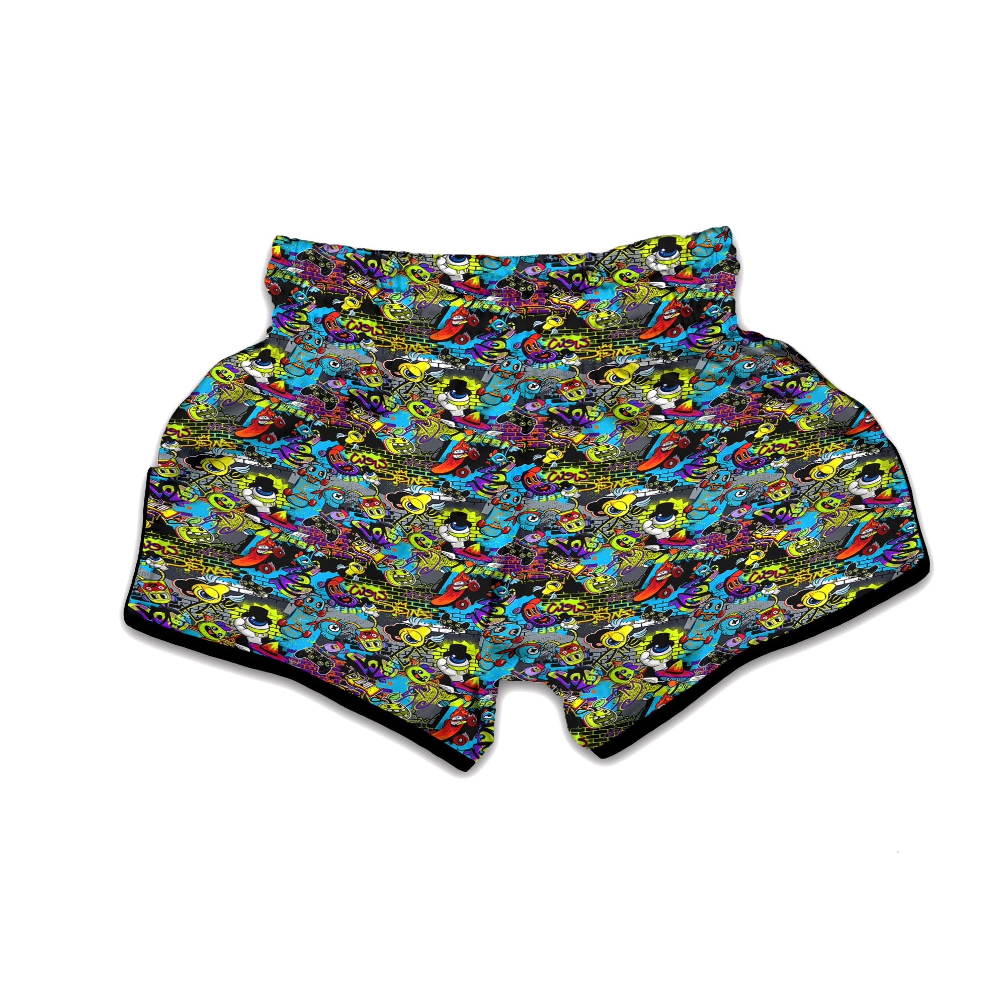 Graffiti Funky Print Pattern Muay Thai Boxing Shorts-grizzshop