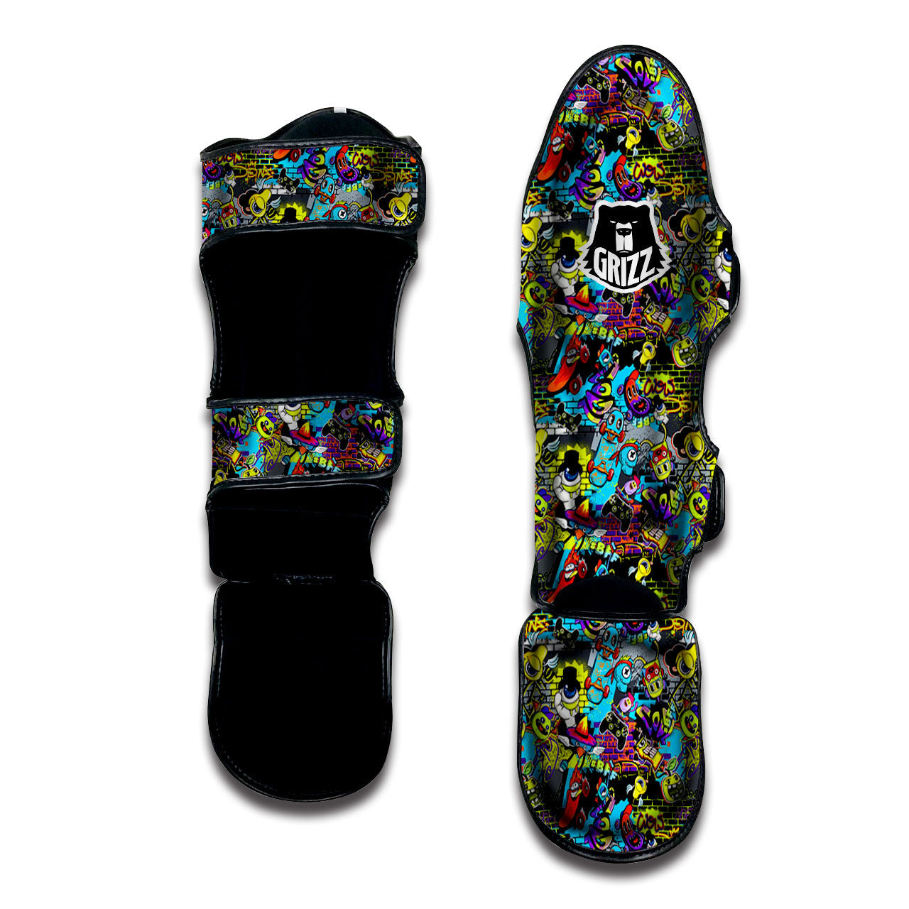 Graffiti Funky Print Pattern Muay Thai Shin Guards-grizzshop