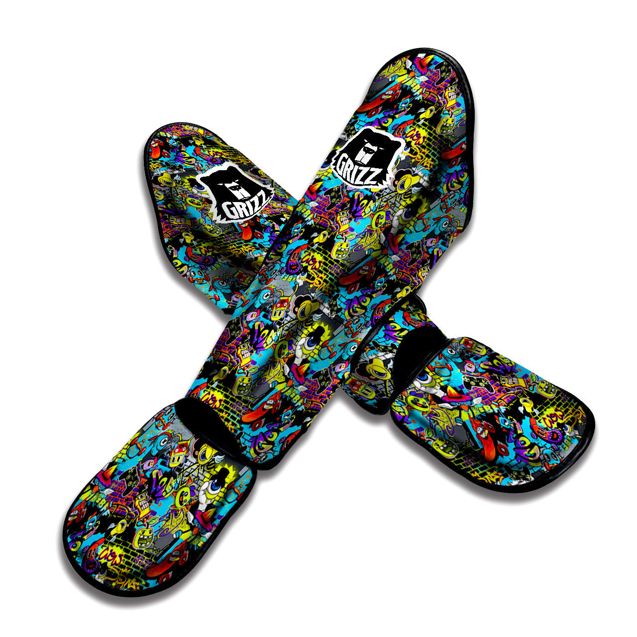 Graffiti Funky Print Pattern Muay Thai Shin Guards-grizzshop
