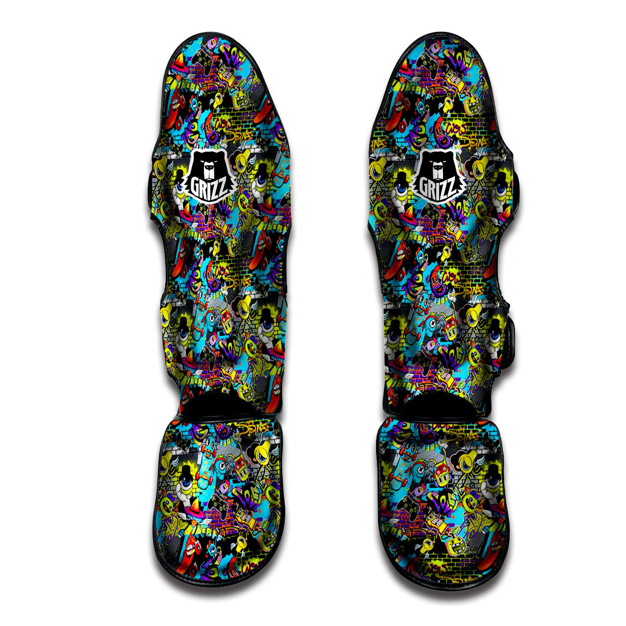 Graffiti Funky Print Pattern Muay Thai Shin Guards-grizzshop