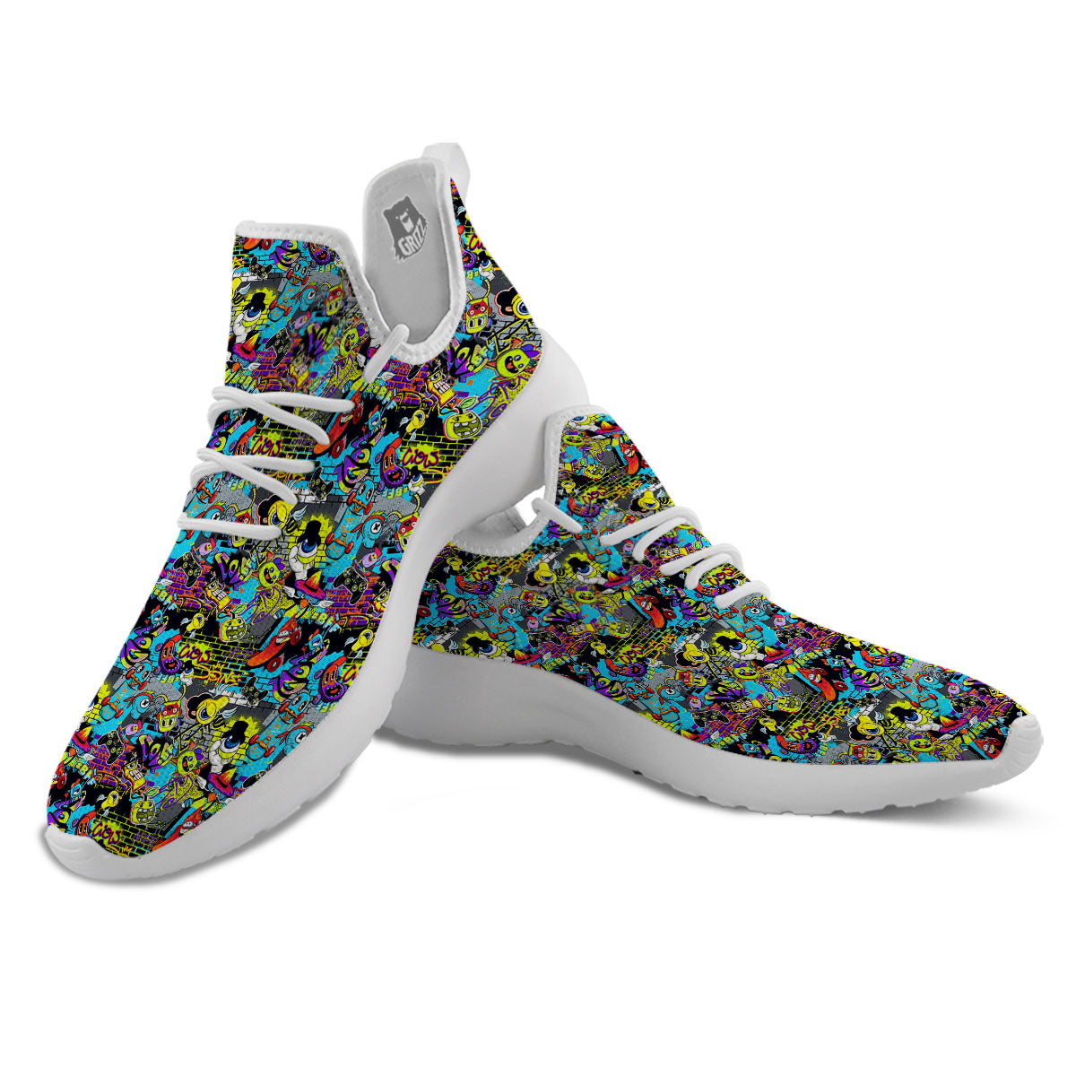 Graffiti Funky Print Pattern White Athletic Shoes-grizzshop