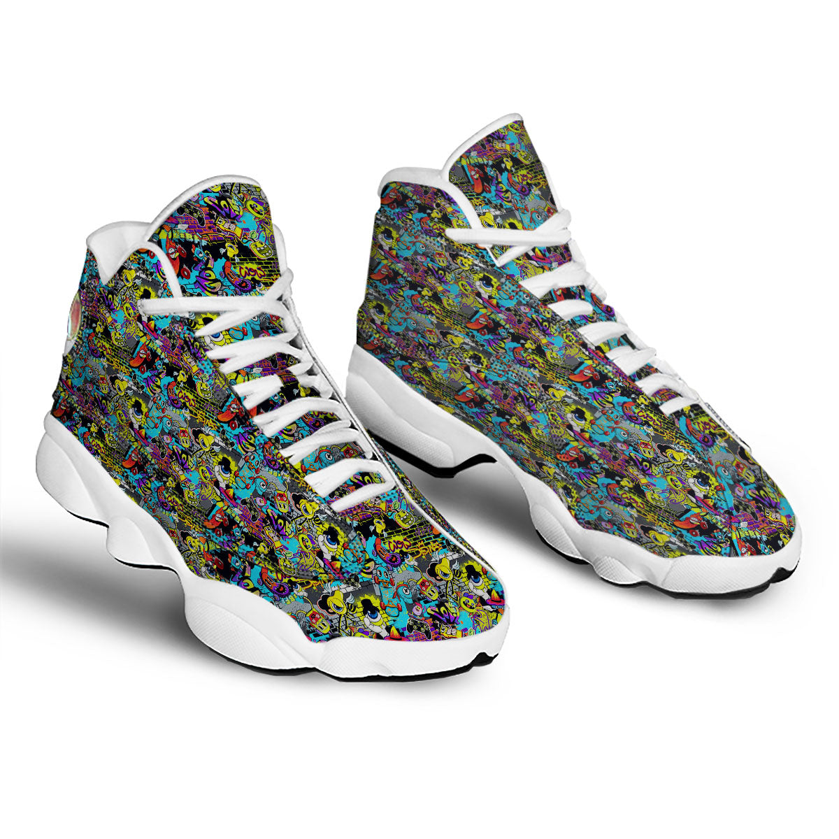 Graffiti Funky Print Pattern White Basketball Shoes-grizzshop