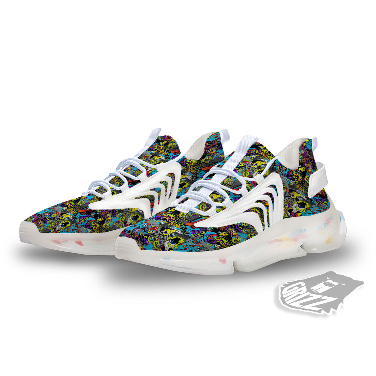 Graffiti Funky Print Pattern White Gym Shoes-grizzshop