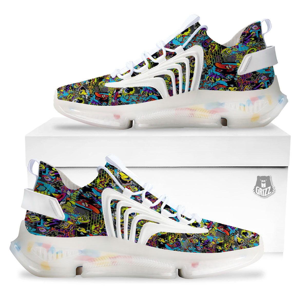 Graffiti Funky Print Pattern White Gym Shoes-grizzshop
