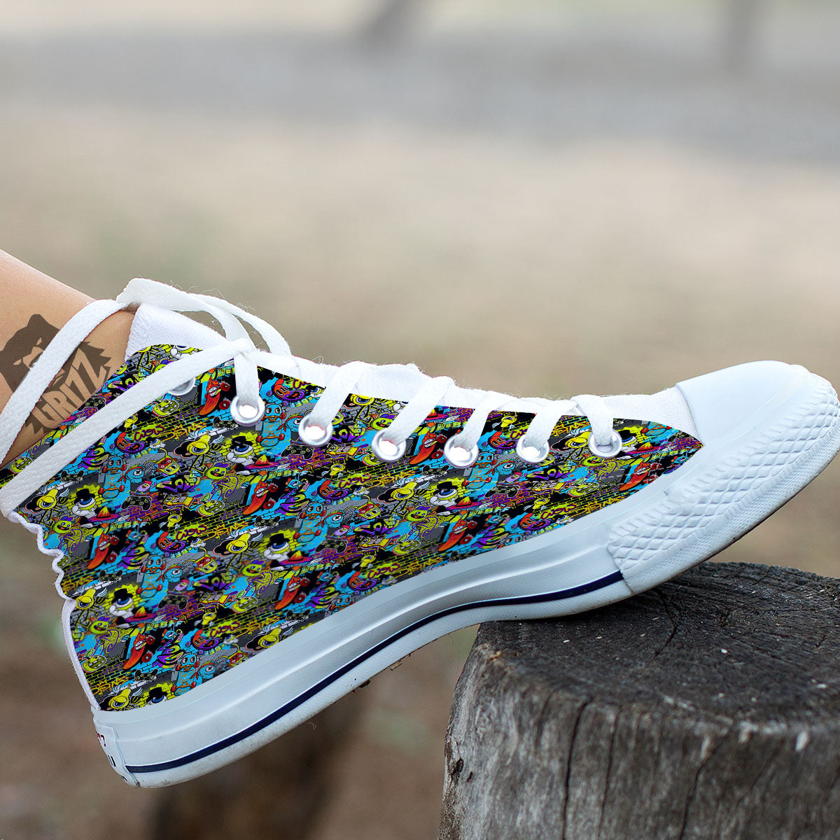 Graffiti Funky Print Pattern White High Top Shoes-grizzshop