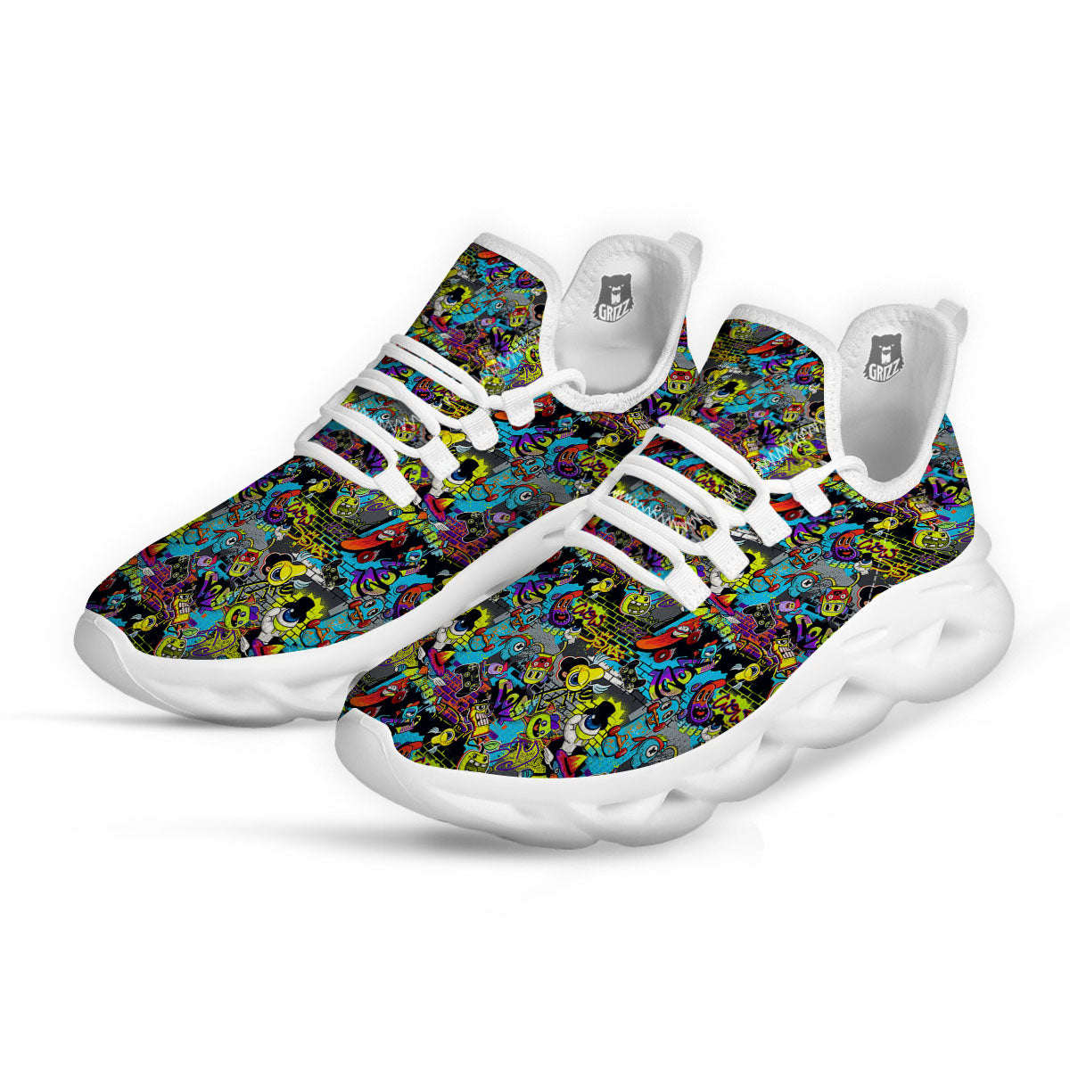 Graffiti Funky Print Pattern White Running Shoes-grizzshop