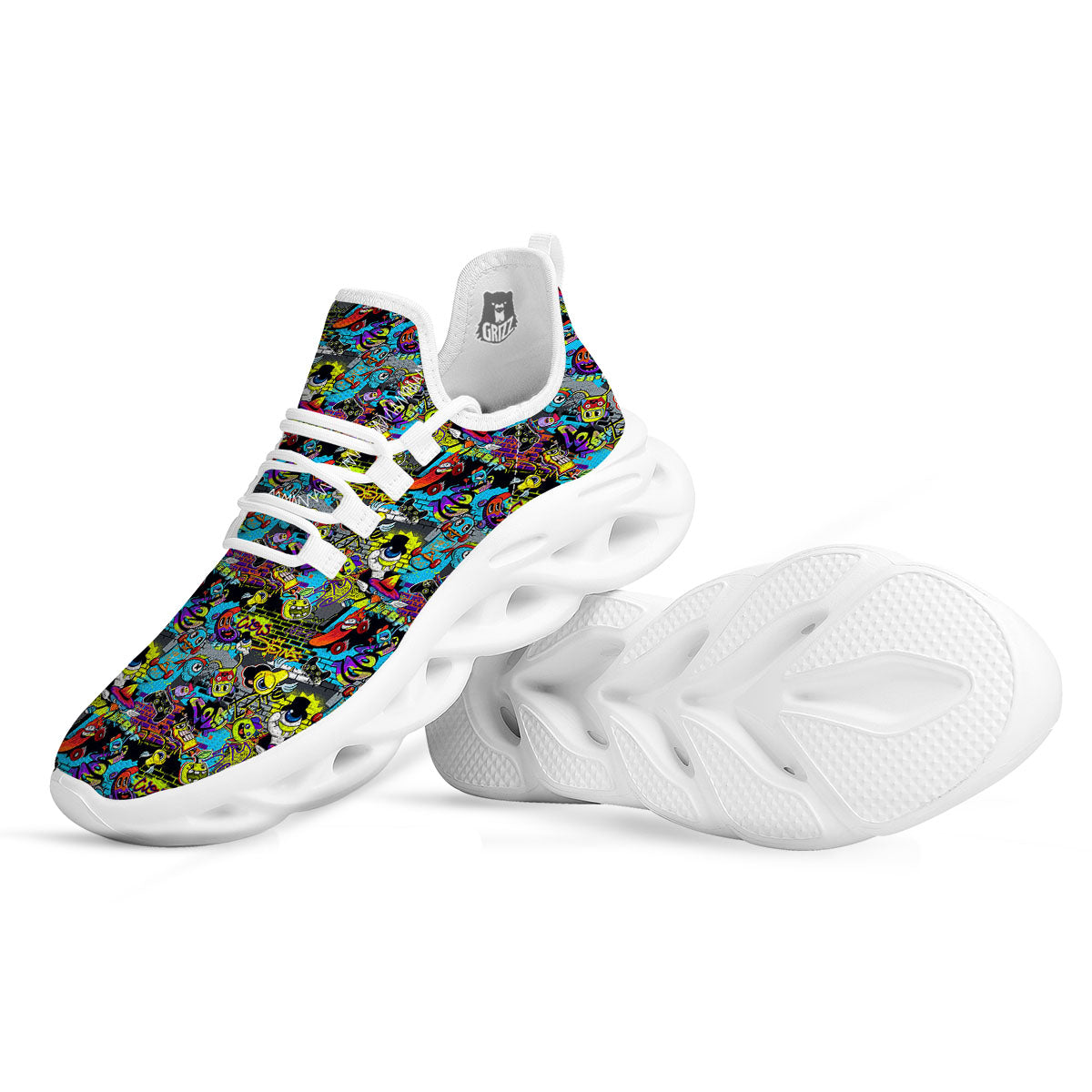 Graffiti Funky Print Pattern White Running Shoes-grizzshop