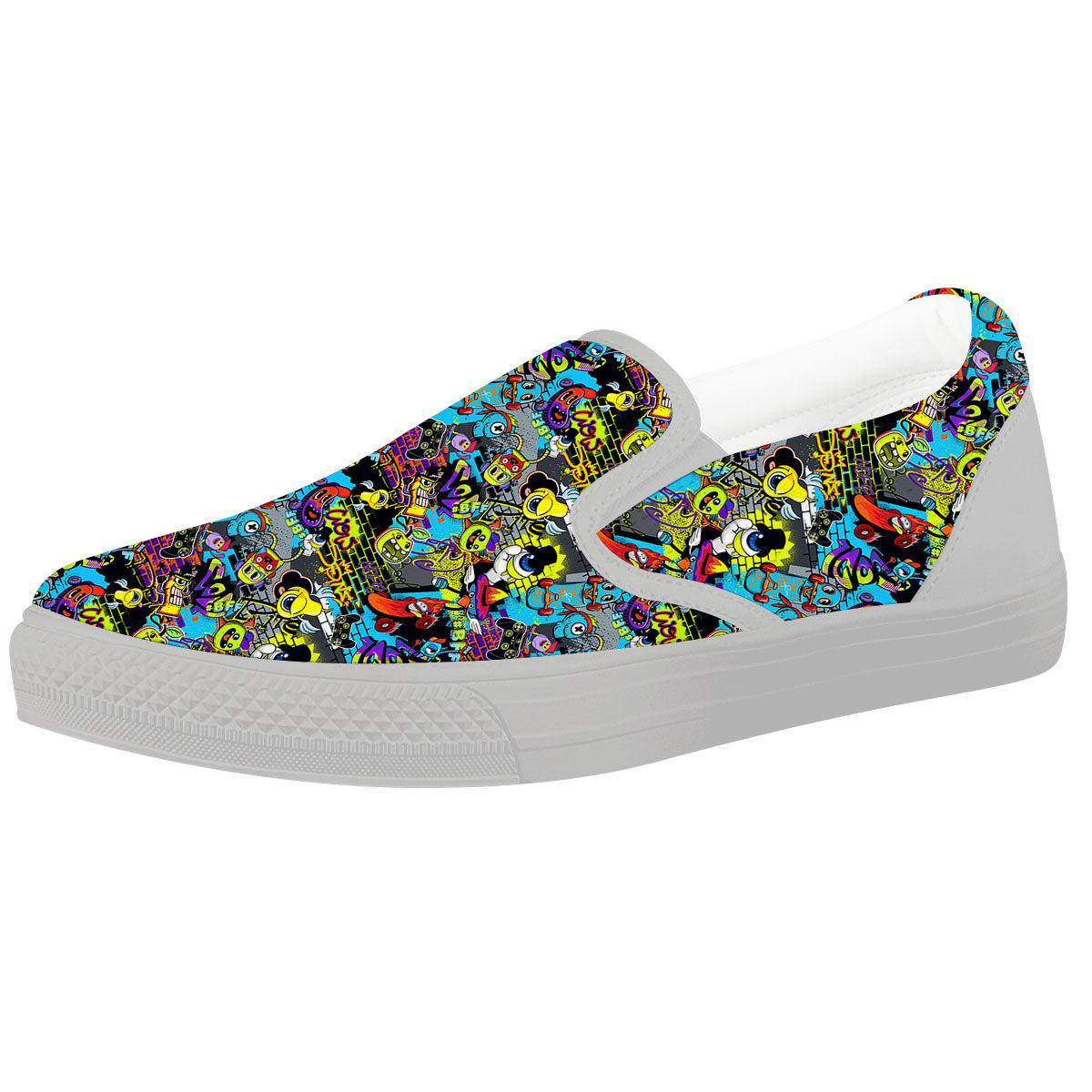 Graffiti Funky Print Pattern White Slip On Shoes-grizzshop