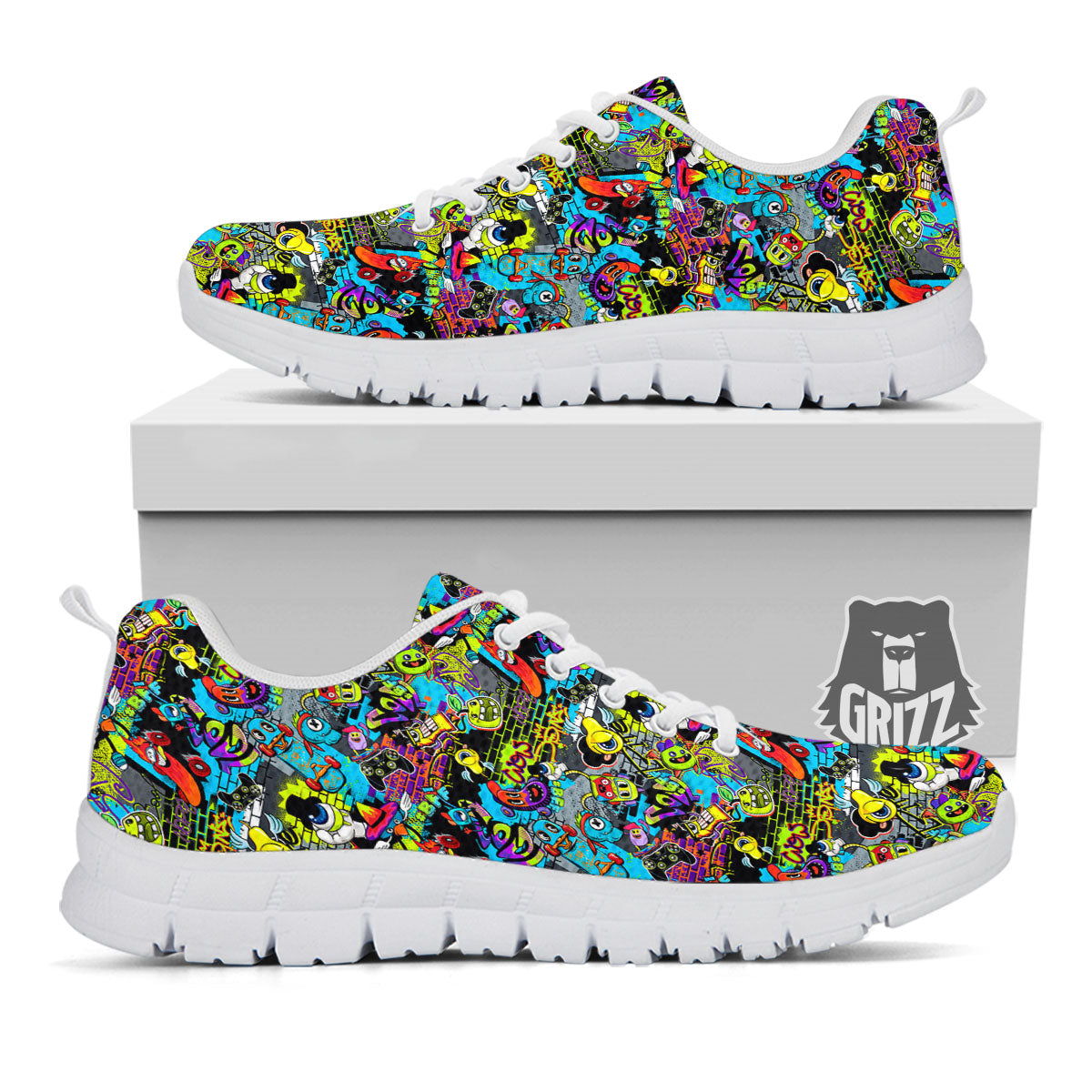 Graffiti Funky Print Pattern White Sneaker-grizzshop