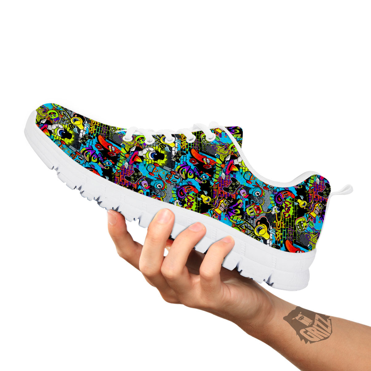 Graffiti Funky Print Pattern White Sneaker-grizzshop