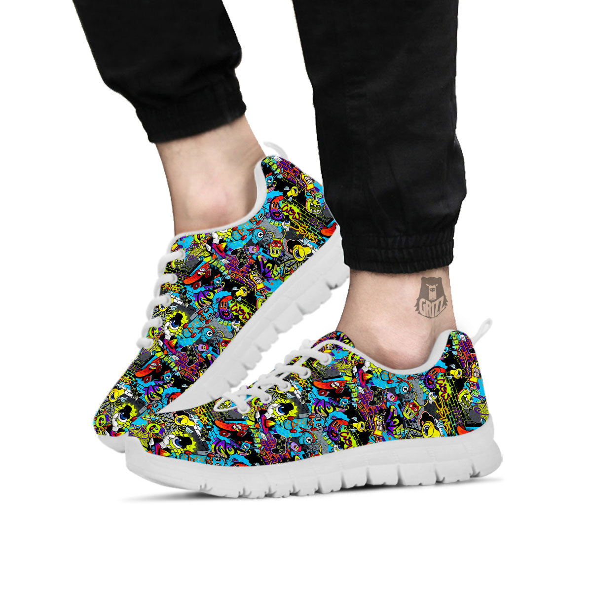 Graffiti Funky Print Pattern White Sneaker-grizzshop