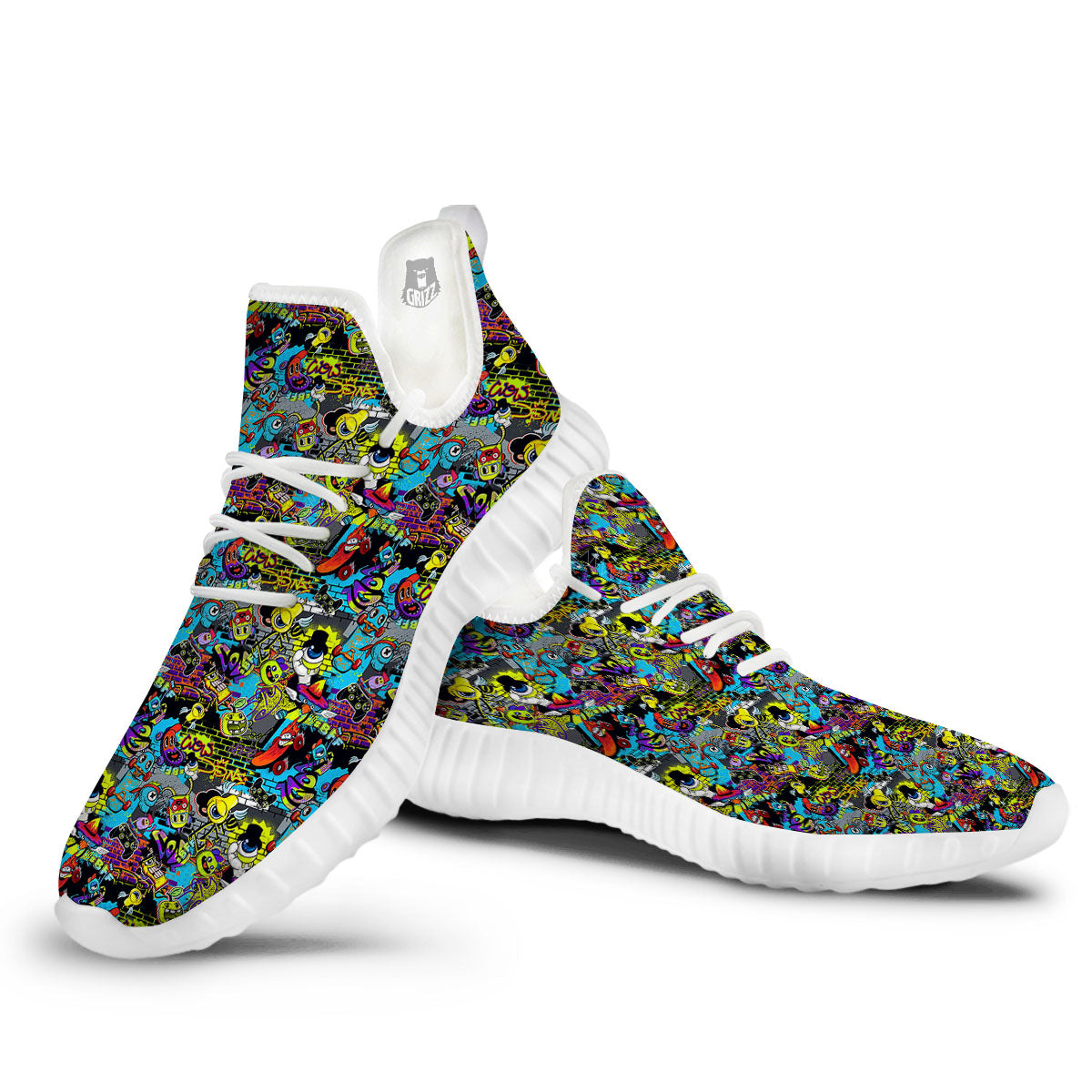 Graffiti Funky Print Pattern White Walking Shoes-grizzshop