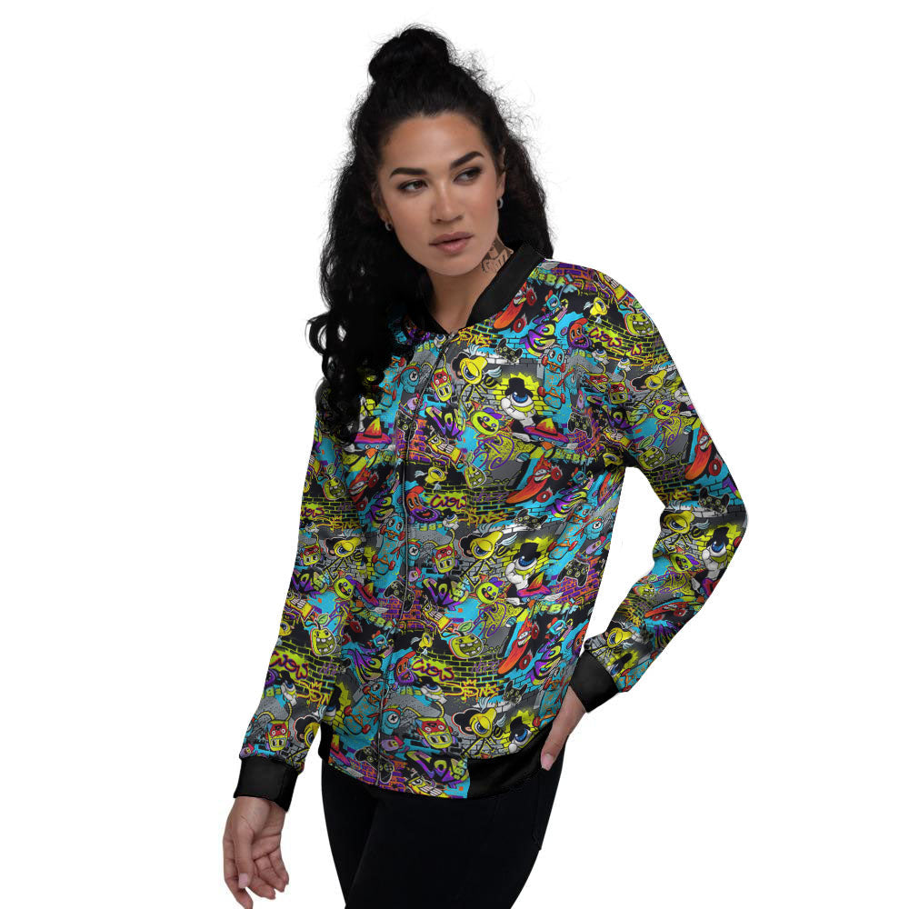 Graffiti Funky Print Pattern Women's Bomber Jacket-grizzshop
