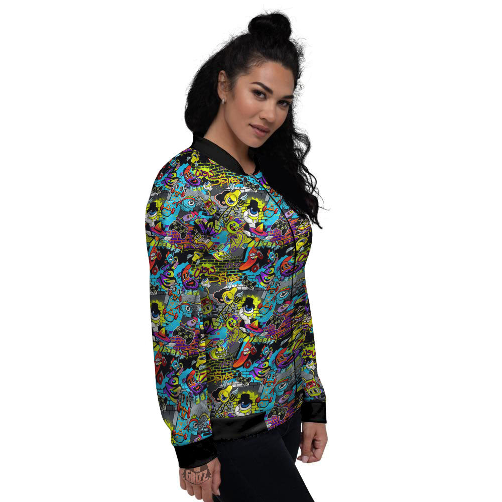 Graffiti Funky Print Pattern Women's Bomber Jacket-grizzshop