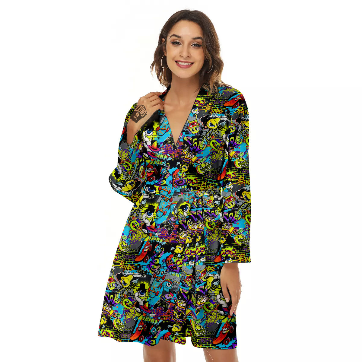 Graffiti Funky Print Pattern Women's Robe-grizzshop